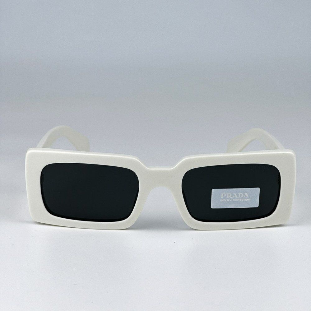 SALE! NEW Prada PR A07S 1425S0 Talc White Dark Grey Rectangle Unisex Sunglasses - Picture 4 of 12
